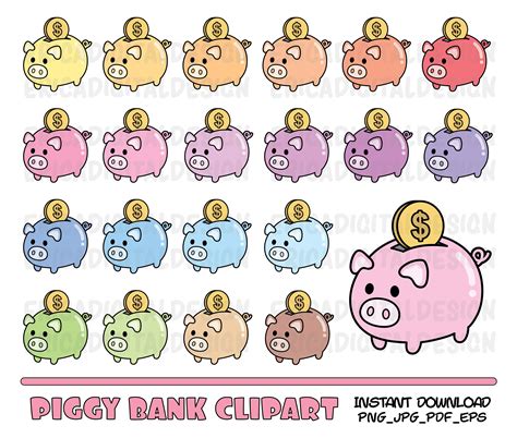 Piggy Bank clipart Saving money clip art Financial clip art | Etsy