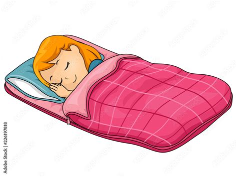 Kid Girl Sleeping Bag Illustration Stock Vector | Adobe Stock