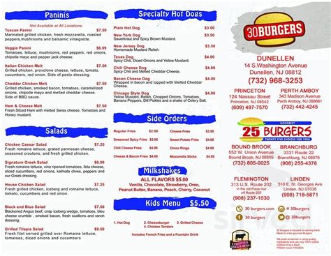 30 Burgers & Mike's Subs menu in Dunellen, New Jersey, USA