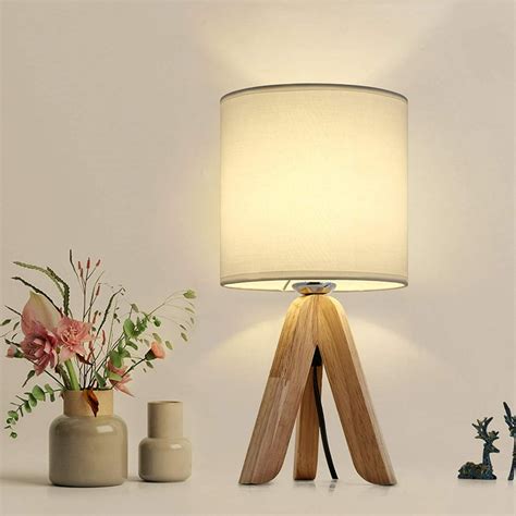 Small Bedside Table Lamp - Wooden Tripod Nightstand Lamp for Bedroom ...