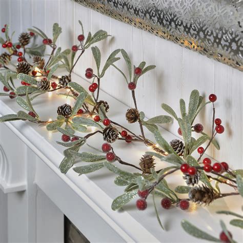 LED Red Berry and Pinecone Christmas Garland