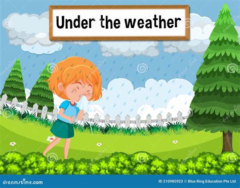 English Idiom with Picture Description for Under the Weather Stock Vector - Illustration of ...