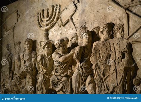 Wall Relief on Arch of Titus Depicting Menorah Taken from Temple in Jerusalem in 70 AD - Israel ...