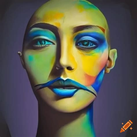 Volumetric cubist style woman in surrealism with blue, green, and ...