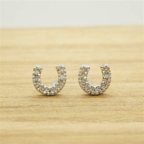 14K White Gold Diamond Horseshoe Stud Earrings, Horseshoe Earrings ...