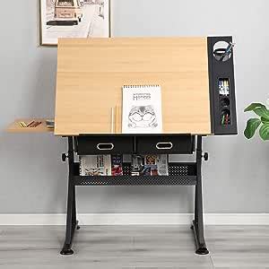SogesHome Drawing Tables Adjustable Drafting Table Art & Craft Drawing Desk Folding with Side ...