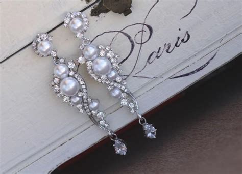 Pearl Bridal Earrings, Crystal And Pearl Dangle Earrings, Chandelier Earrings, Silver & Pearl ...