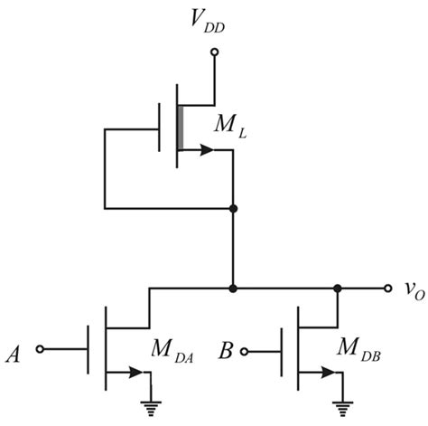 Solved: Consider the two-input NMOS NOR logic gate shown in Figure ...