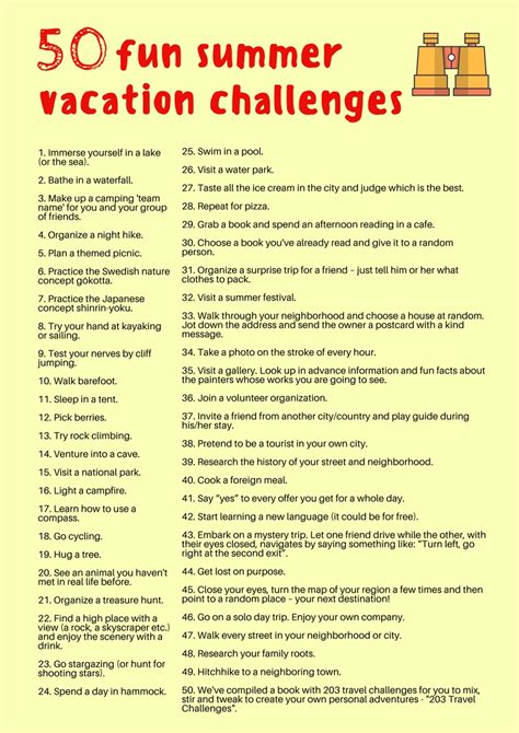 50 fun summer vacation challenges (+ printable list) - 203Challenges