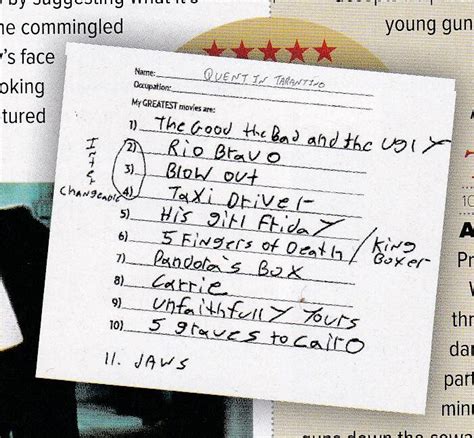 Quentin Tarantino's Handwritten List of the 11 "Greatest Movies" | Open Culture