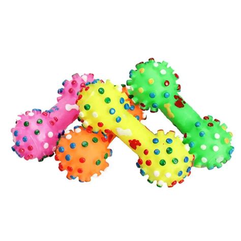 New Arrival Dog Bone Shaped Chewing Training Toy Colorful Dotted Dumbbell Shaped Squeeze Squeaky ...