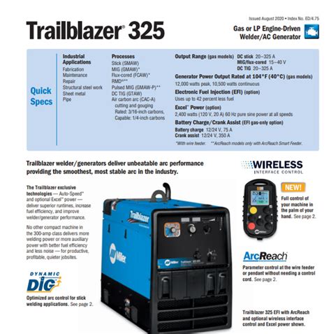 Miller Trailblazer® 325 LP, GFCI 907775: Multiprocess welder | Welder ...