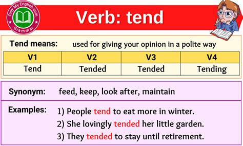 Tend Verb Forms - Past Tense, Past Participle & V1V2V3 » Onlymyenglish.com