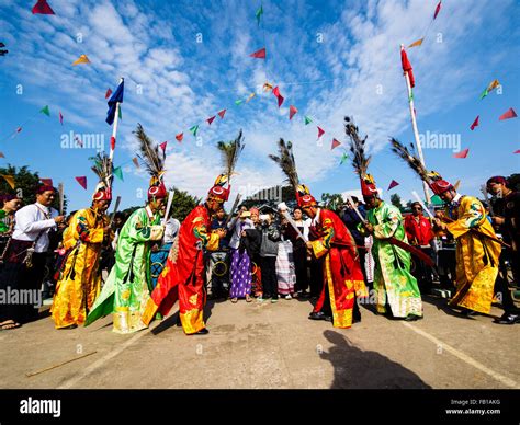 Manau Dance, traditional ceremony of Kachin people to celebrate Kachin National Day in Myitkyina ...