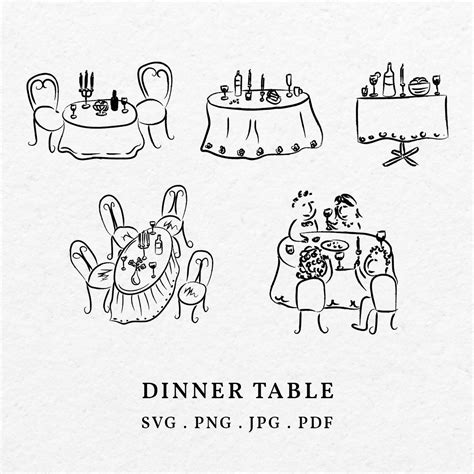 Dinner Table Illustration SVG PNG Bundle Hand Drawn Food and Drink Icon for Wedding Invitation ...