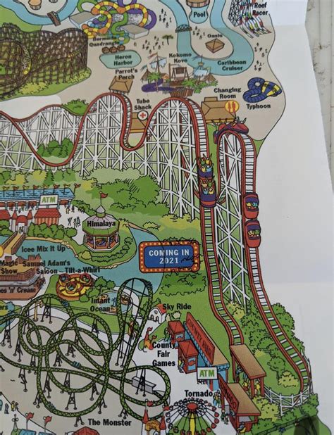 Adventureland IA map shows 2021 clue : rollercoasters