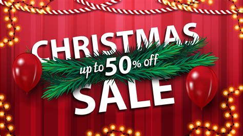 Christmas sale, up to 50 off, red horizontal discount banner with ...