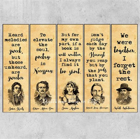 Authors quotes bookmarks , literary bookmarks, Printable Bookmarks , Bookmark set , Printable ...