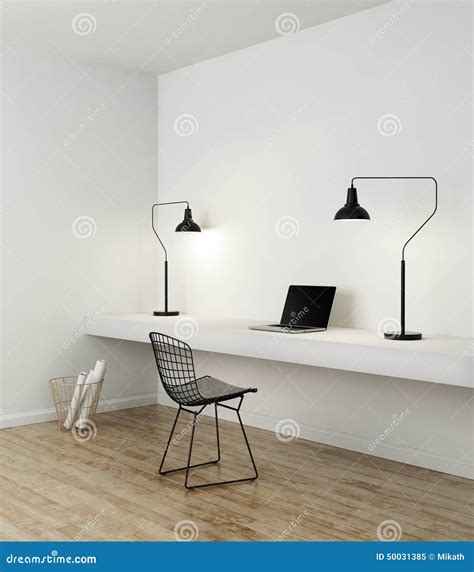 Elegant Minimal White Home Office Stock Image - Image of house, design ...