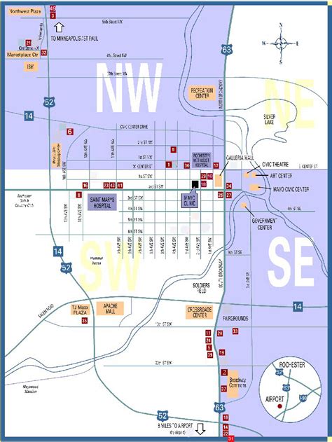 Rochester, Minnesota Map Showing Hotel & Motel Locations In Relation To ...