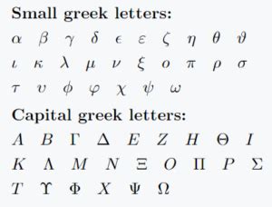 Represent all Greek symbols in LaTeX.