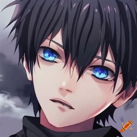 Anime boy, black hair and blue eyes, he is angry on Craiyon