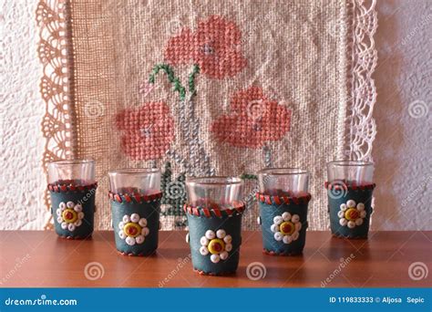 The Set of the Traditional Rakija Glasses Stock Image - Image of caffe, croatia: 119833333