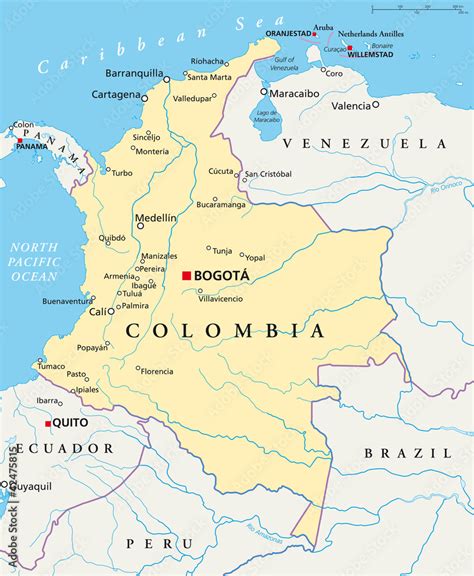 Colombia Political Map With Capital Bogota National Borders And | The ...