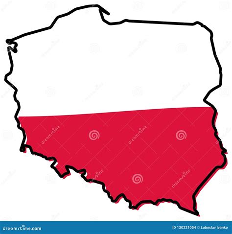 Simplified Map of Poland Outline, with Slightly Bent Flag Under Stock ...