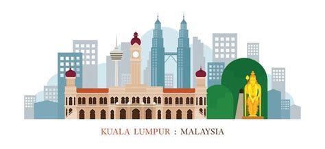 Premium Vector | Kuala lumpur malaysia skyline landmarks