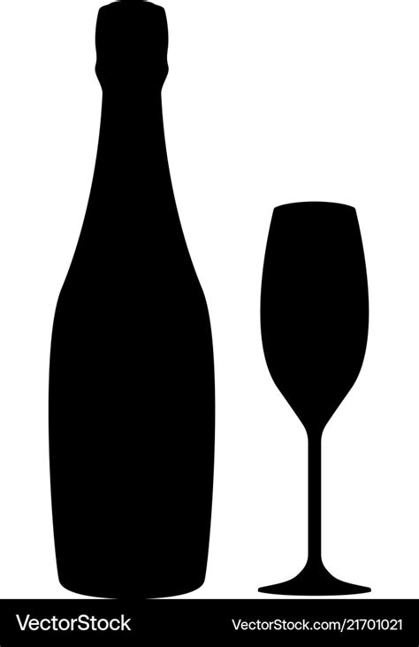 Glass and bottle of champagne black silhouette Vector Image