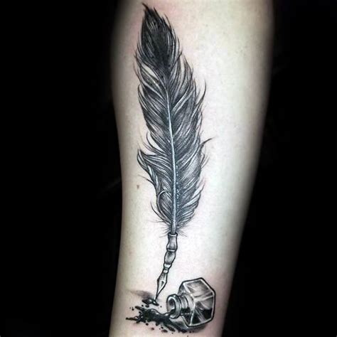 50 Quill Tattoo Designs For Men - Feather Pen Ink Ideas