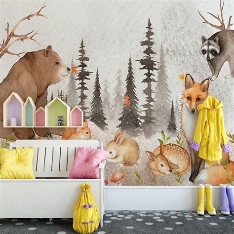 Woodland Nursery Animals Forest Wallpaper | Woodland wallpaper, Kids ...