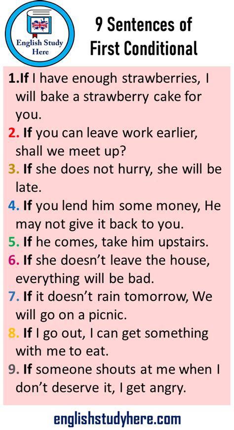 9 Sentences of First Conditional, 9 Example Sentences Type 1 ...