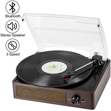 Bluetooth Record Player Belt-Driven 3-Speed Turntable, Vintage Vinyl Record Players Built-in ...