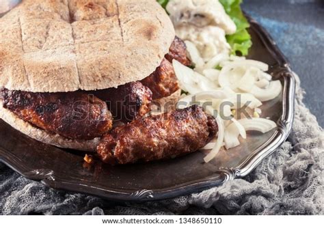 Cevapcici Cevapi Served Lepinja Bread Onion Stock Photo 1348650110 ...