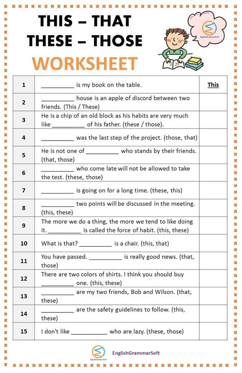 This That These Those Worksheet with Answers | English grammar worksheets, English worksheets ...