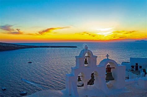 Spectacular Sunset View and Church Belfry Oia Santorini Greece Stock Image - Image of tour ...