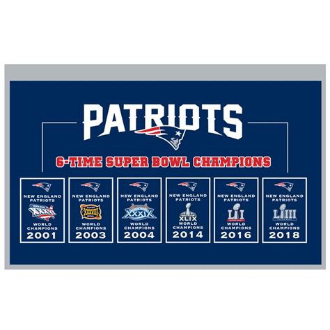 New England Patriots 6-Time Super Bowl Champions 14'' x 22'' Rafter ...