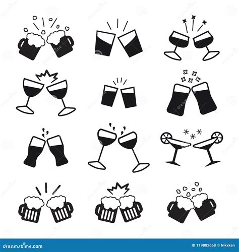 Cheers with Various Glasses Icon Set. Vector Stock Vector - Illustration of icon, couple: 119882668