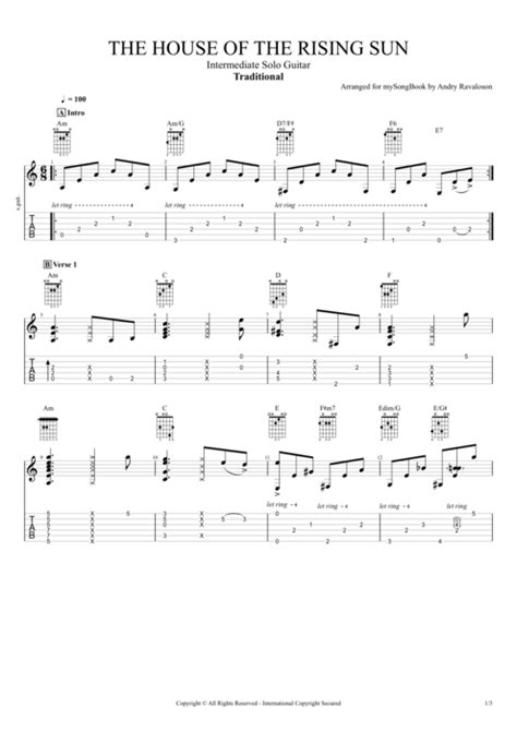 House of the Rising Sun Tab by Traditional (Guitar Pro) - Solo Guitar | mySongBook