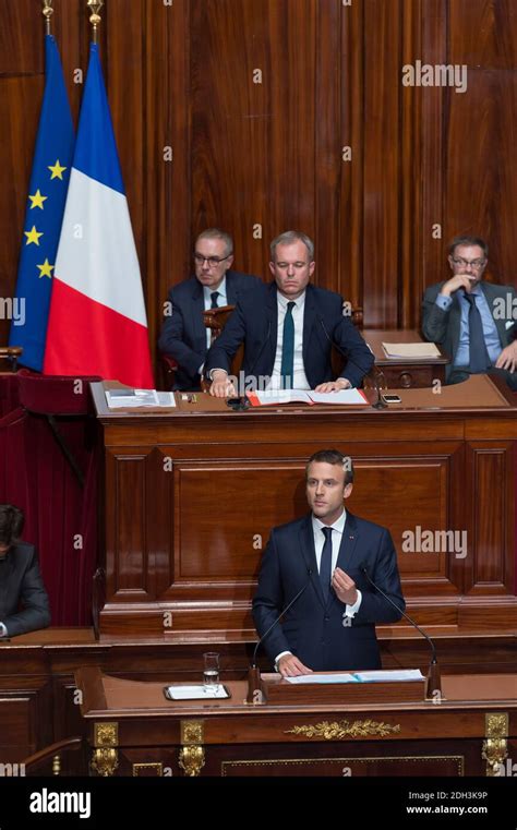 French President Emmanuel Macron delivers a speech during a special ...