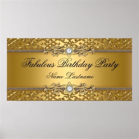 Elegant Gold Damask Embossed Birthday Banner Print | Zazzle