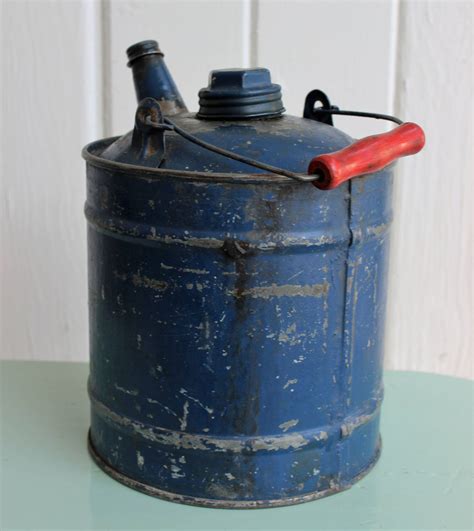 Vintage Blue Metal GAS CAN by Martin Ware, Chippy Rustic Industrial Decor, Garage Decor