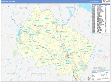 Merrimack County, NH Zip Code Wall Map Basic Style by MarketMAPS - MapSales