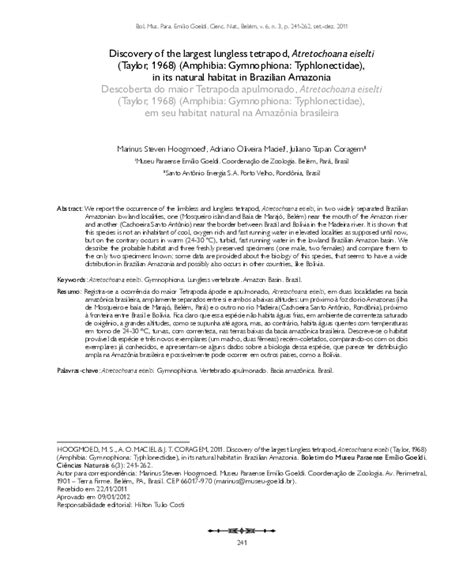 (PDF) Discovery of the largest lungless tetrapod, Atretochoana eiselti (Taylor, 1968)(Amphibia ...