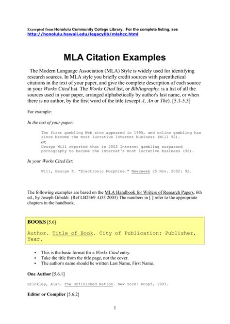 MLA Citation Examples