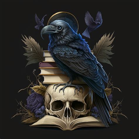 Premium Photo | Raven on skull dark fantasy illustration generative ai