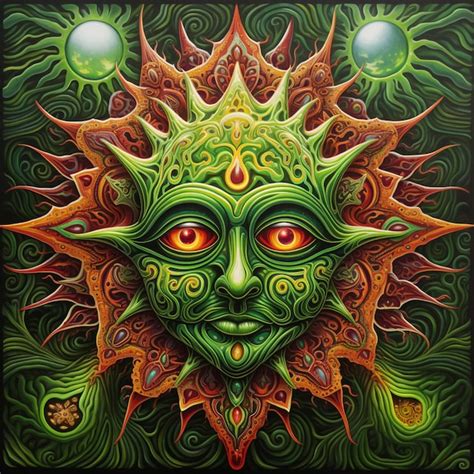 Premium AI Image | painting of a green man with a sun face and a green background generative ai
