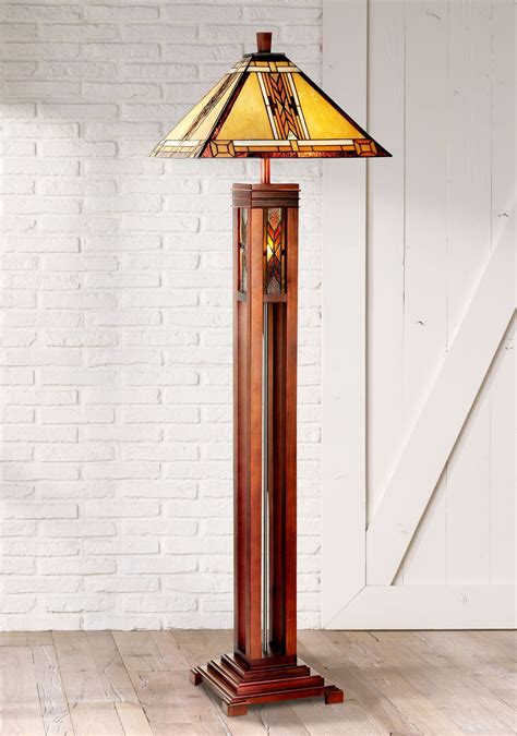 Robert Louis Tiffany Mission Floor Lamp with Nightlight Walnut Wood ...